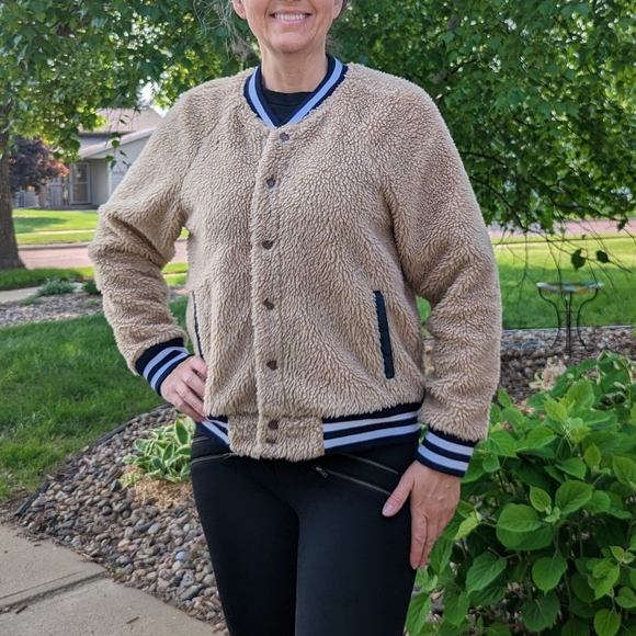 MOTHER fleece snap front letterman jacket L - Picture 4 of 11